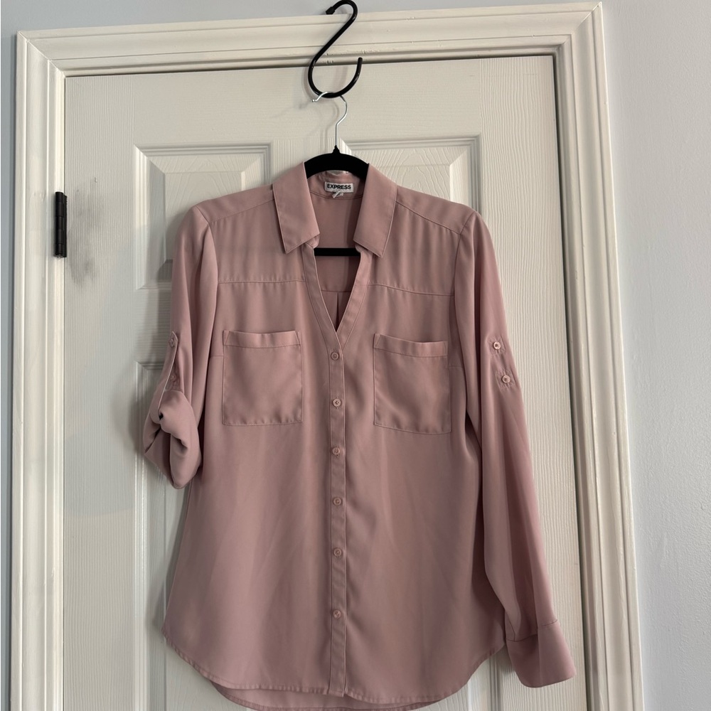 Express Dusty Rose V-Neck Button Front Shirt